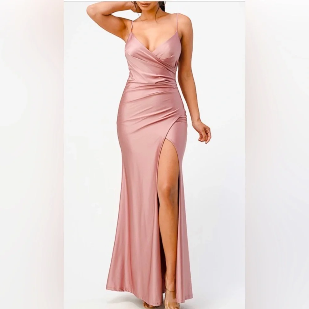 strapless open back dress Ash Pink Satin Skirt Set 6 / Tall